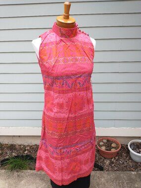 Dress: Cotton, Asian print sleeveless. Size 10 - Gabrielle Fouell Originals
